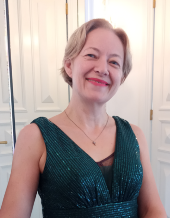 Magdalena Brzozowska – pianist at a Chopin concert in Warsaw. Artist portrait in concert hall, Chopin Point Warsaw, Old Town.